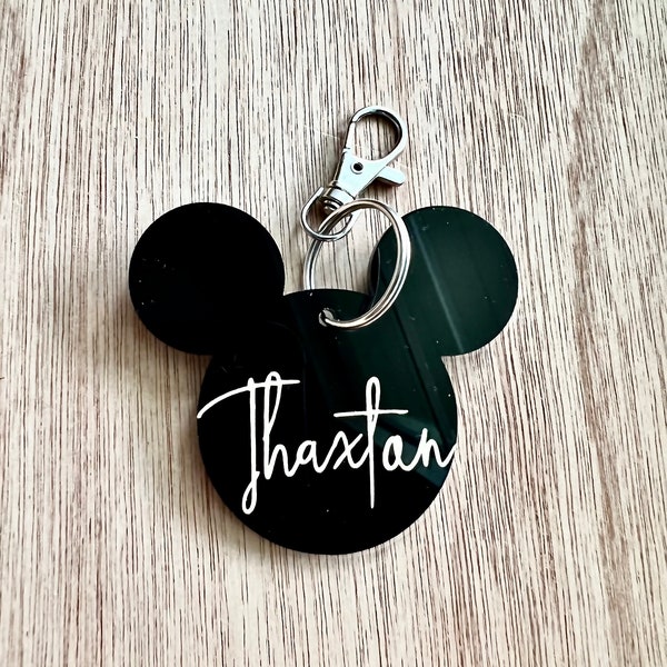 Disney Inspired Diaper Bag Tag | WDW Custom Keychain | Acrylic Personalized Mouse Luggage Tag | Disney Travel Bag Tag | Family Backpack Tag