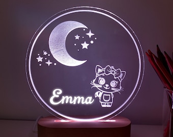 Luce notturna per gatti personalizzata Insegna a LED Regali per decorazioni per la camera da letto dei bambini Luci per bambini Camerette per bambini Kitty Regalo di compleanno per bambini Luce per la scuola materna