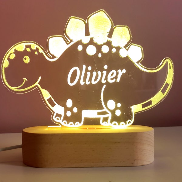 Dinosaurio de luz nocturna acrílica personalizada para niños, regalo de cumpleaños perfecto para niñas o niños, nombre personalizado, decoración de dormitorio LED hecha a mano para niños