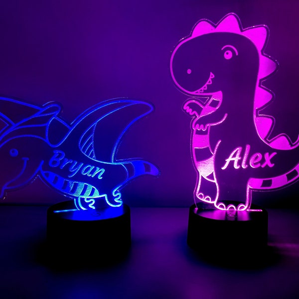 Dinosaur Personalised Acrylic Night Light for Kids Perfect Birthday Gift for Girls or Boys Custom Name Handmade Led Kids Birthday present