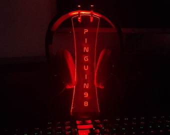 Support pour casque personnalisé, Cadeau RVB, Veilleuse 3D, Amateur de jeux vidéo, Enseigne lumineuse pour gamertag personnalisée, Support de casque Streamer personnalisé