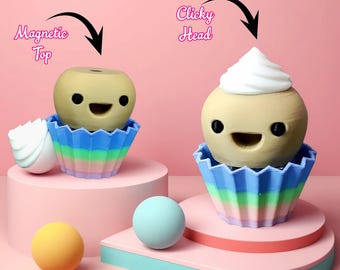 Cupcake Clicker Fidget Toy: Magnetic Keyboard Keycap Keychain