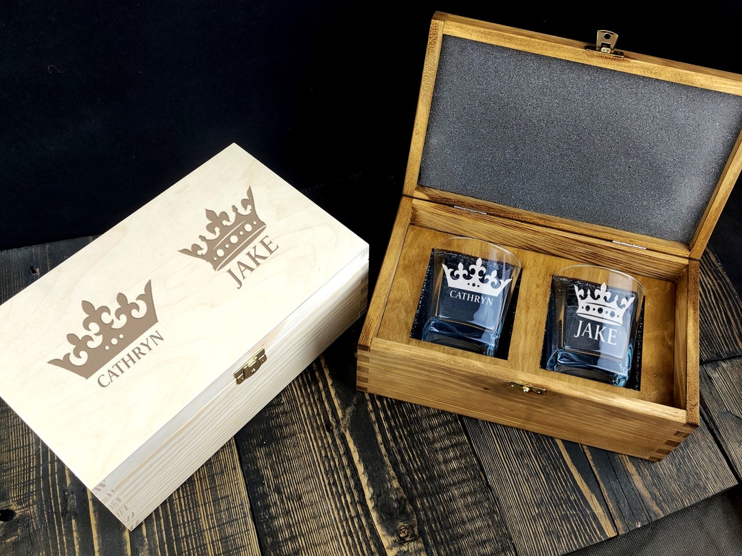 Personalized Couples Whiskey Glasses set of TWO Engraved Double Side ...
