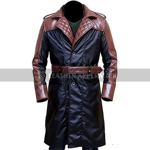 Mens Brown Leather Duster Brown Quilted Style Genuine Cow Leather ...