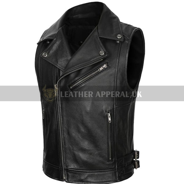 Leather Vest Men's Biker Leather Genuine Cow Leather Vest Handmade Motorbike Vest Steampunk Vest