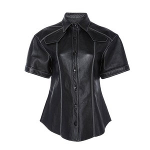 Ladies black leather shirt hot sale