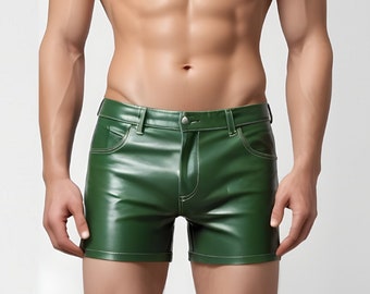 Männer Grünes Leder Gay Shorts Echtes Schafleder Boxershorts Handgefertigte Grünes Leder LGBTQ Shorts Leder Sommershorts Leder Gay Shorts