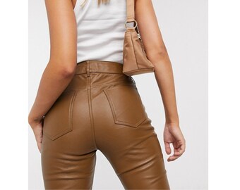 leather look womens trousers