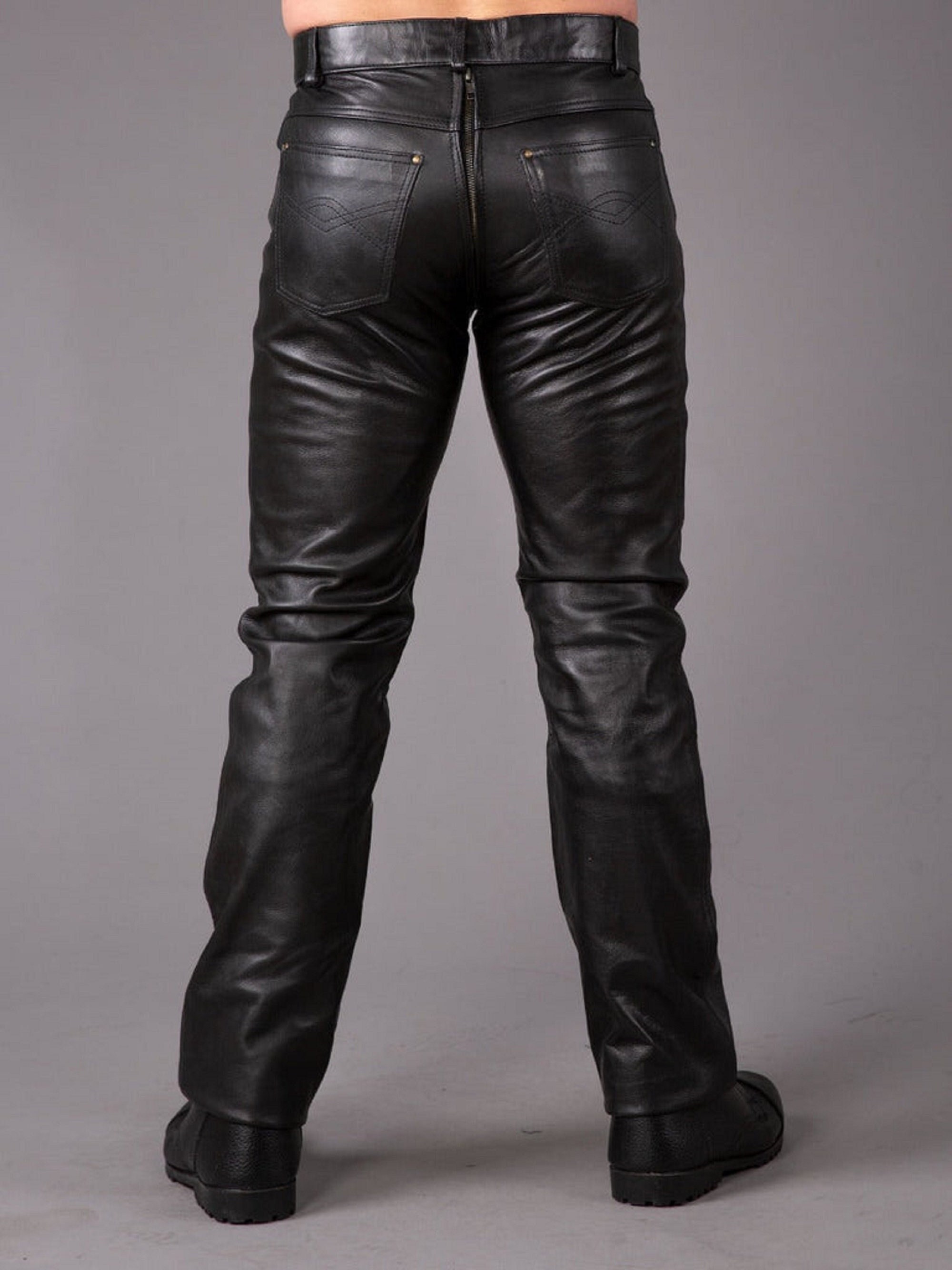 Mens Leather Gay Pants Genuine Sheep Leather Black Motorcycle Pants ...