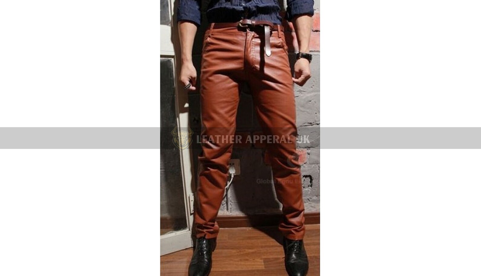 Mens Brown Leather Pants Handmade Real Cow Leather Biker Pants Slim Fit