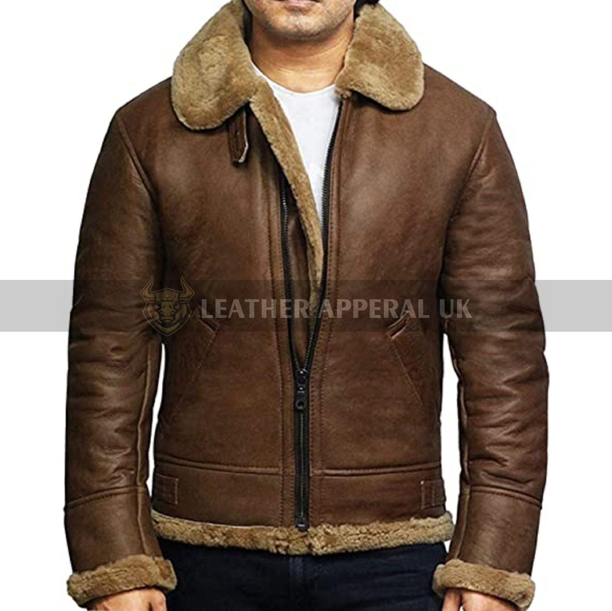 Mens Aviator Brown Jacket Genuine Cow Leather Shearling Jacket | Etsy