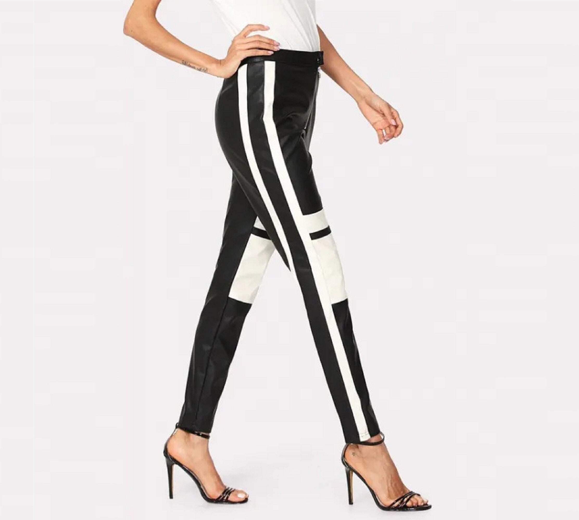 Made in Italy Cream Faux Leather Leggings, Trousers, Leggings