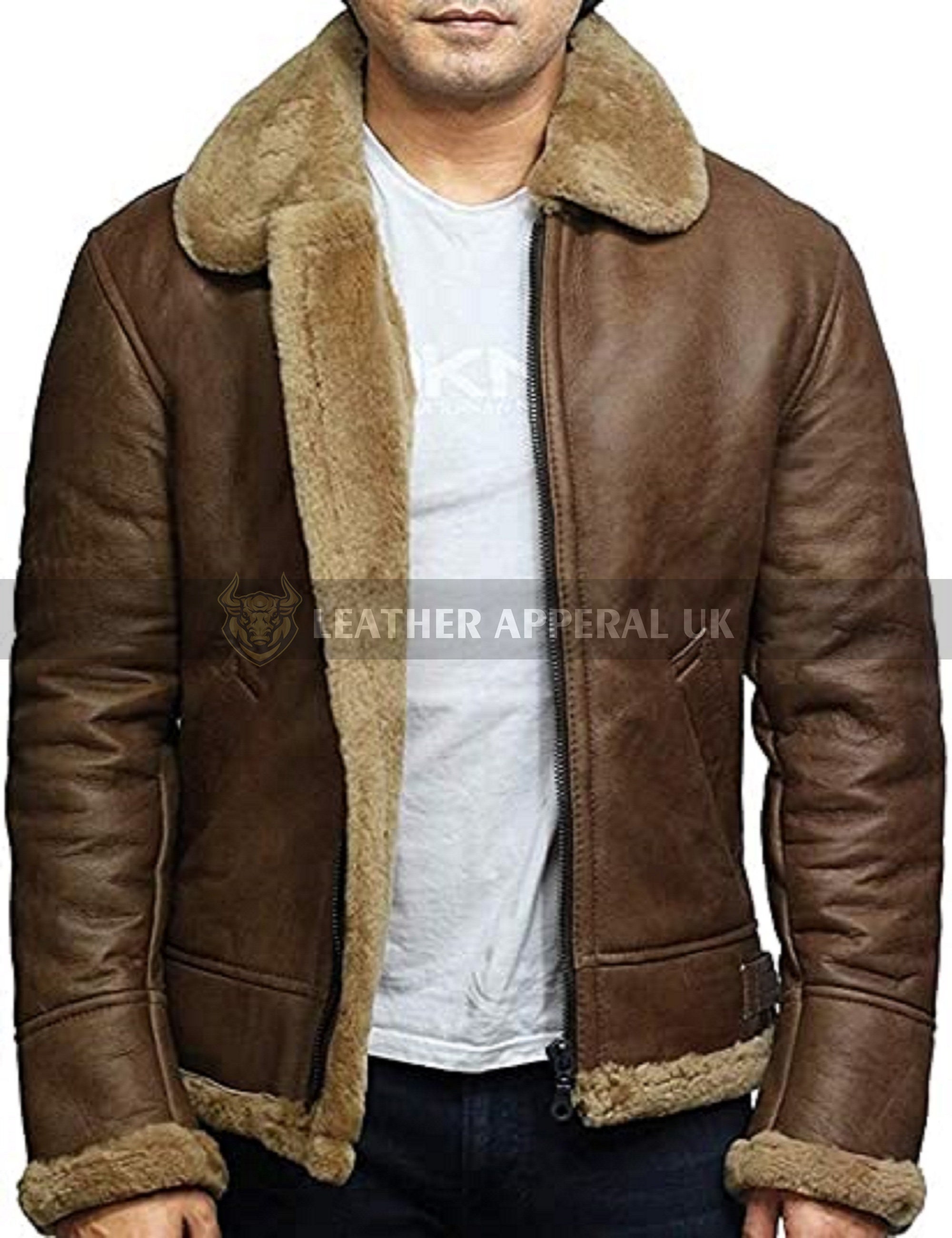 Mens Aviator Brown Jacket Genuine Cow Leather Shearling Jacket | Etsy