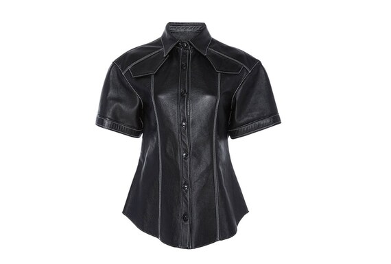 Ladies black 2025 leather shirt