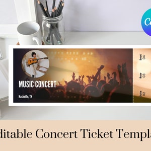 Editable Concert Ticket Template | Printable Event Ticket | Custom Concert Ticket Invitation | Event Concert Template on Canva