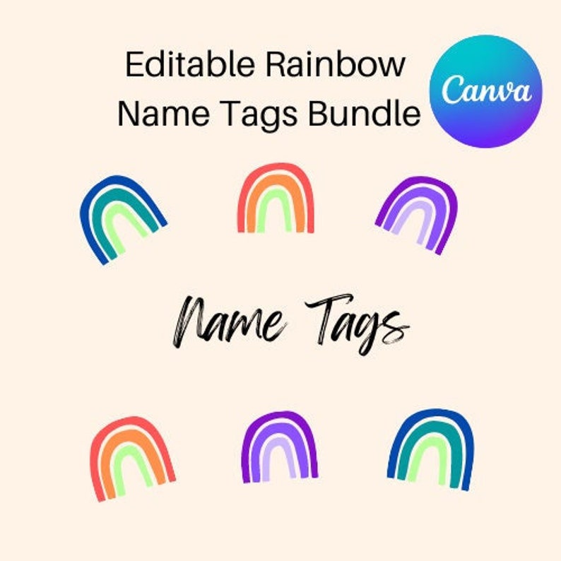 EDITABLE and PRINTABLE Rainbow Name Tags on Canva Rainbow - Etsy