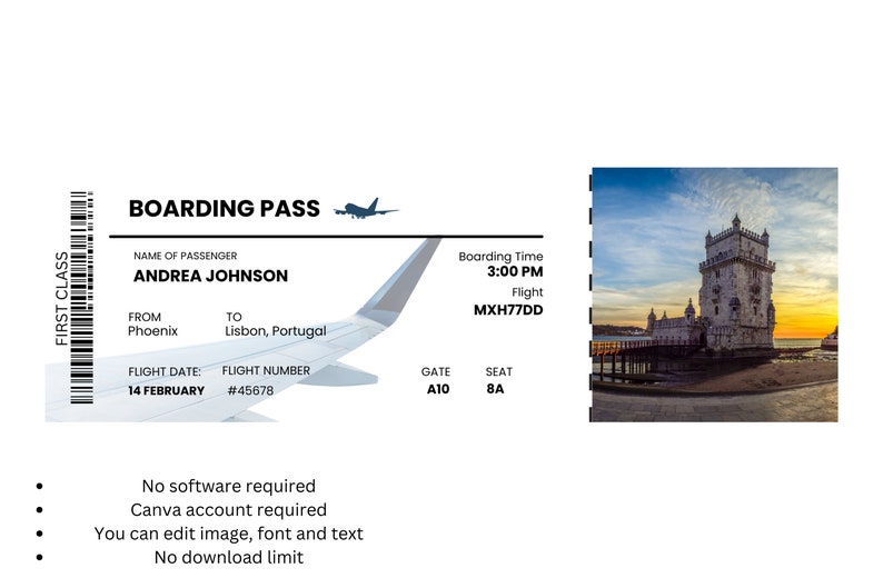 Editable Plane Ticket Template | Printable Plane Ticket With Image