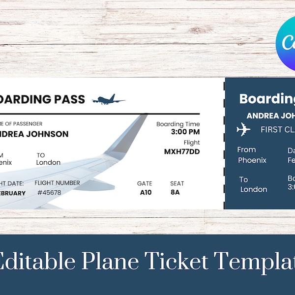 Editable Plane Ticket Template | Printable Plane Ticket | Custom Plane Ticket Invitation | Plane Ticket Template on Canva | Ticket Gift