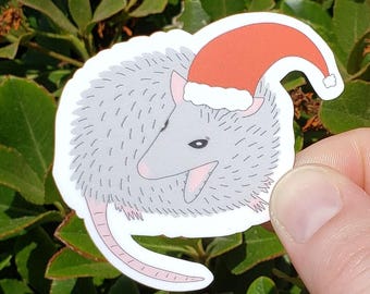 Possum Sticker for Laptop, Christmas Stickers for Kids, Holiday Gifts for Women, Santa Hat Stickers for Hydroflask, Cute Animal Stickers