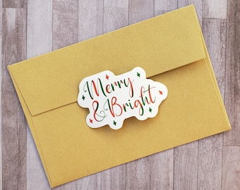 Merry and Bright Sticker for Envelope, Christmas Stickers for Packages, Merry Mail Stickers for Christmas, Holiday Stickers for Planners