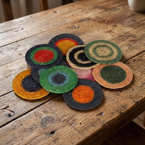Striped Seagrass Coasters Handmade