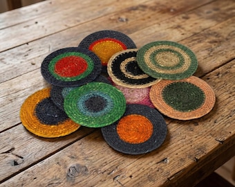 Striped Seagrass Coasters Handmade