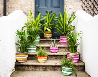 Striped House Plant Pot Covers in 3 Sizes