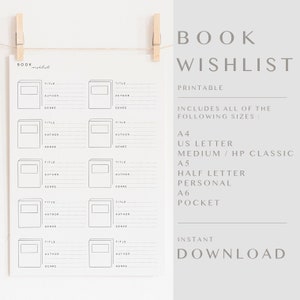 Book Wishlist Printable, Book Tracker, Book Reading Log, Books I Want to Read, Reading Challenge, Reading Planner Insert, Library