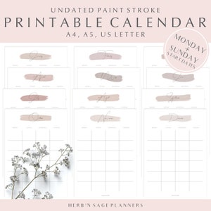 Undated Monthly Planner, Monthly Planner, Printable Calendar, Academic Planner, Weekly Planner, Artsy Calendar, Agenda, School Supplies