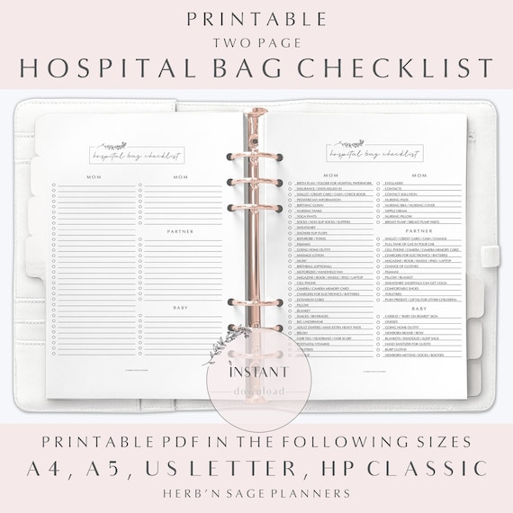 Hospital Bag Checklist, Pregnancy Checklist, Hospital Checklist, Baby Shower Gift, New Baby Packing List,Maternity Checklist,Labor Checklist