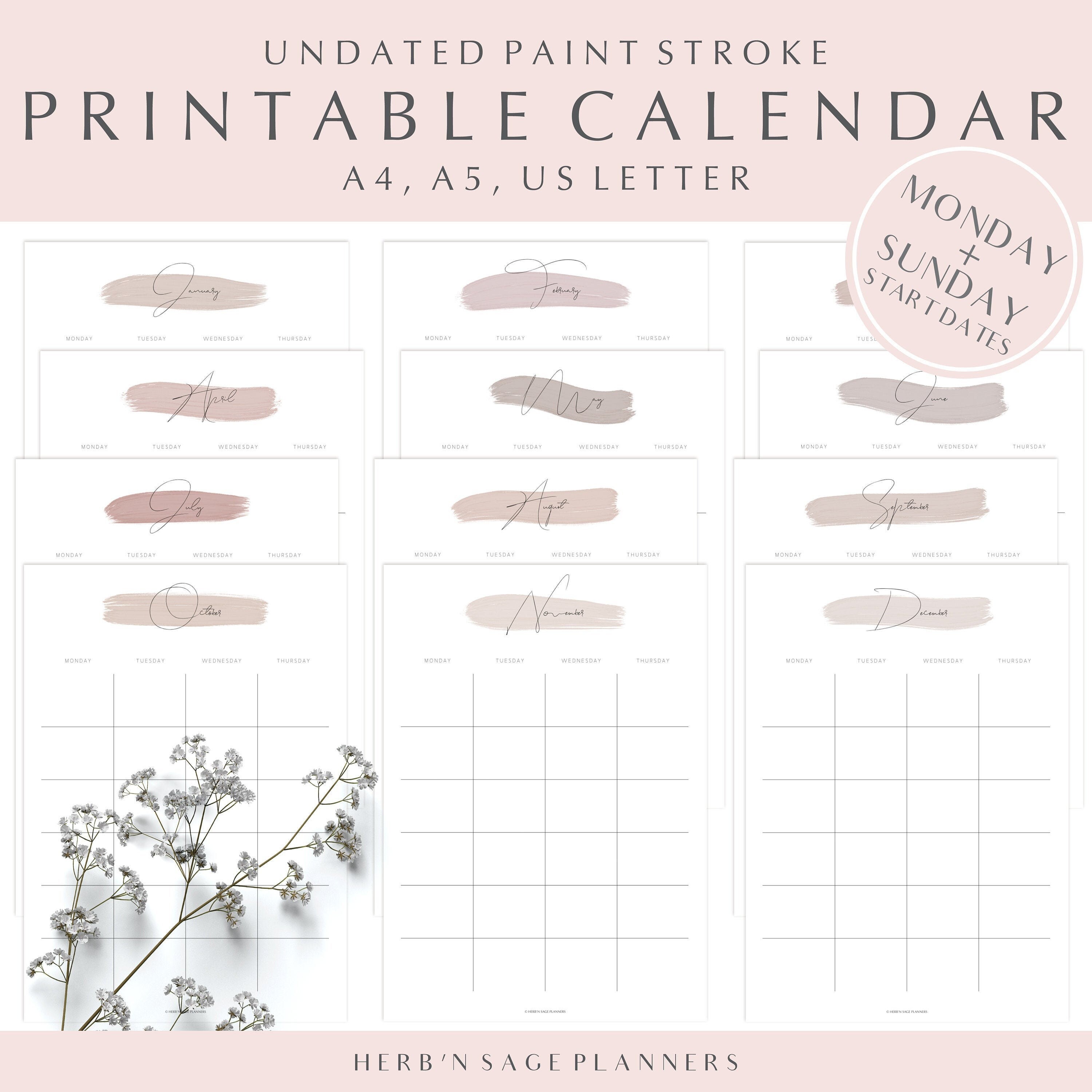 undated monthly planner monthly planner printable calendar etsy