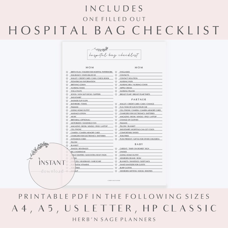 Hospital Bag Checklist Pregnancy Checklist Hospital | Etsy