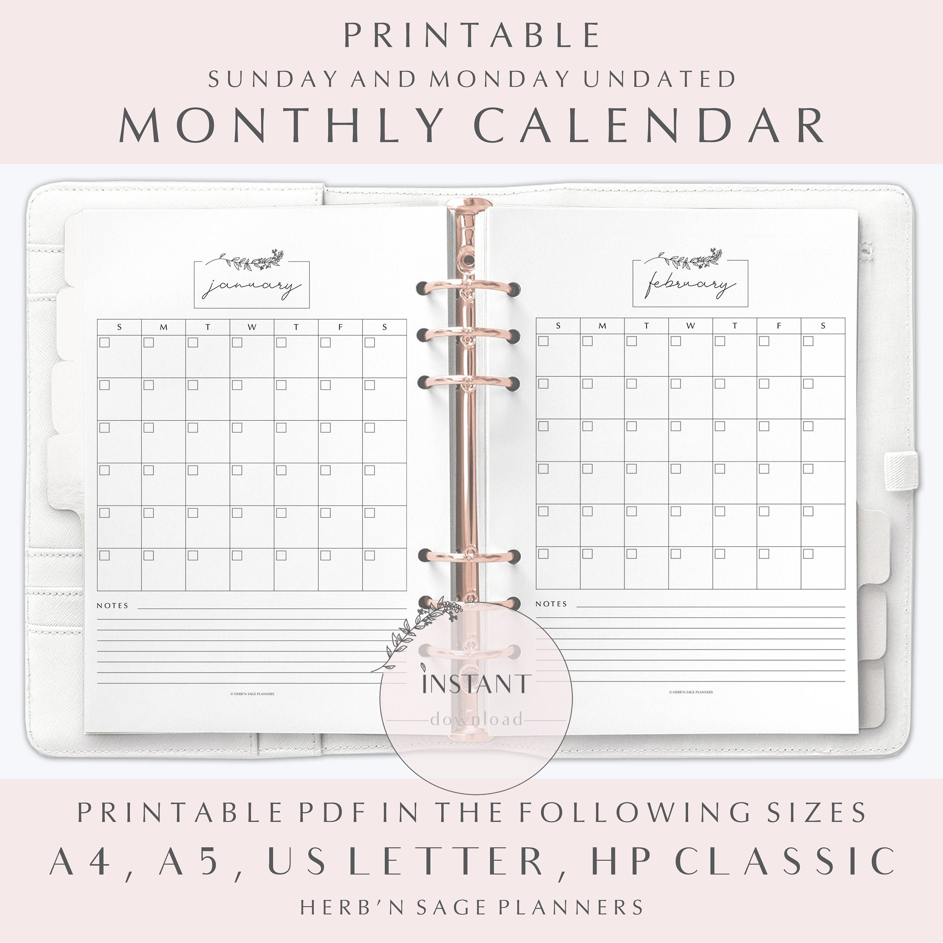 Printable Calendar, Undated Calendar, Blank Calendar, Wall Calendar ...