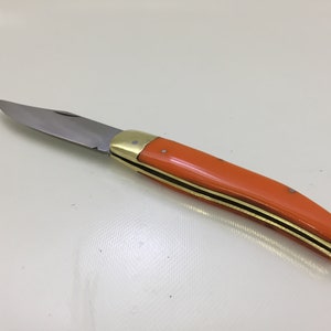 Navaja de bolsillo grande de acero inoxidable - cuerpo de latón macizo - mango de mica NARANJA - navajas de bolsillo fabricadas en Turquía