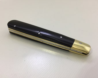 Navaja de bolsillo grande de acero inoxidable NEGRO - cuerpo de latón macizo - mango de mica - navajas de bolsillo fabricadas en Turquía