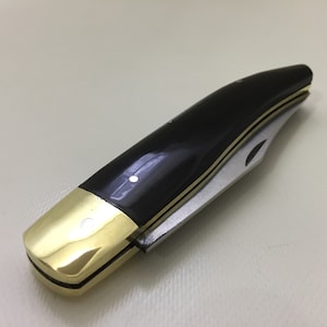 Navaja de bolsillo grande de acero inoxidable - cuerpo de latón macizo - mango de mica negra - navajas de bolsillo fabricadas en Turquía