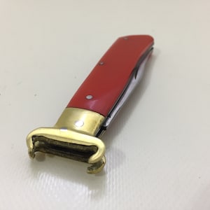 Vintage style Ram head stainless steel pocket knife - solid brass body - made of RED mica handle - pocket knives made in Turkey