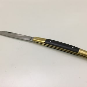 Medium stainless steel pocket knife - solid brass body - made of black Wood handle - pocket knives made in Turkey