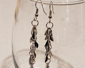 Silver Chain Earrings with Metal Charms