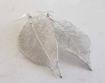 Silver Lace Leaf Earrings (Nickel Free Metal or Titanium Hooks)