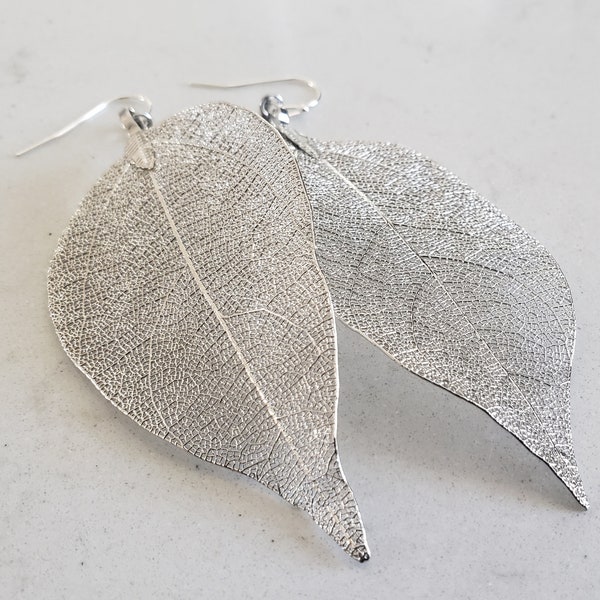 Silver Lace Leaf Earrings (Nickel Free Metal or Titanium Hooks)