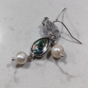 Freshwater Pearl Abalone Shell Earrings: Silver Plated, Nickel Free