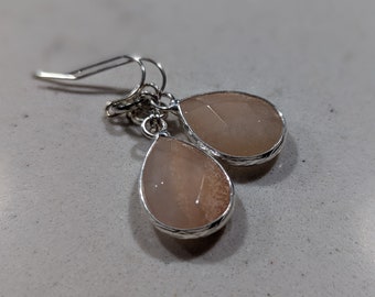 Silver Sunstone Gemstone Earrings with Nickel free Hooks