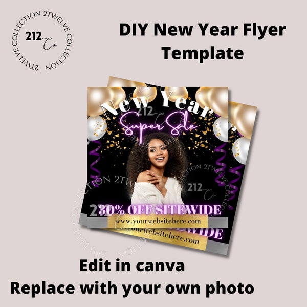 DIY Editable Canva New Year Sale Flyer Template Store Shop Social Media Post