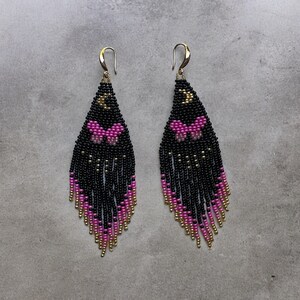 Beaded Butterfly Earrings, Fringe Moon Earrings, Pastel Goth Earrings, Pink Butterfly, Gold, Gifts for Teen Girls, Hippie Boho Jewelry