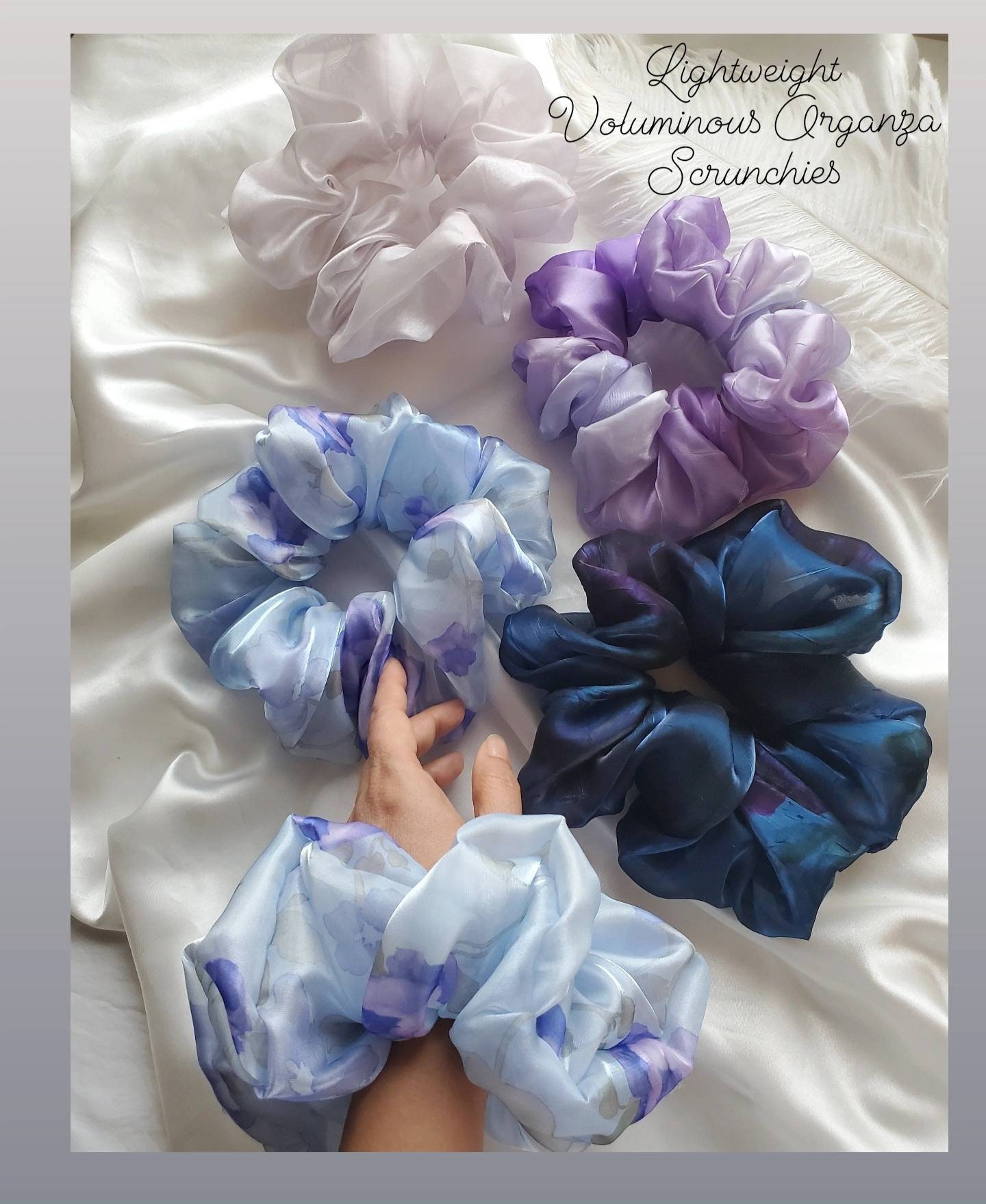 10 Pieces Women Big Organza Hair Scrunchies Oversized Organza Ponytail Holders YOHAMA 6.3 Inch Oversized White Scrunchies - Big Hair  main image 2