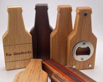 Free Personalization - Wood Bottle Opener- Magnetic - Walnut, Maple, Oak, Exotic