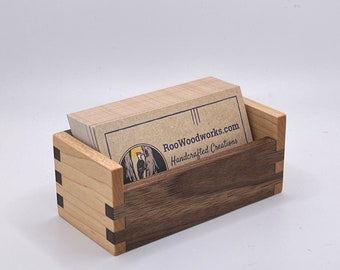 Hardwood Business Card Holder - Personalized Business Card Display - Maple and Walnut