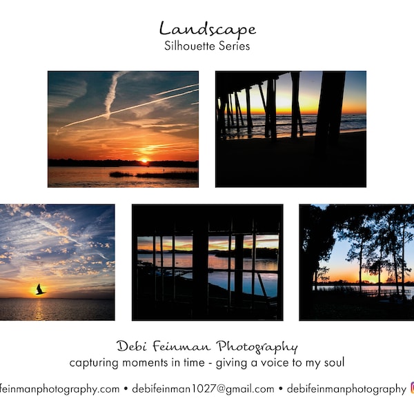 Photo Art Note Cards - "Landscape" in Silhouette - 5 pc set  5.5" x 4.25" blank folded