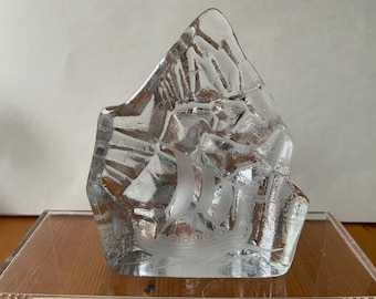 Scandinavian Glass Paperweight With A  Vikingship -design